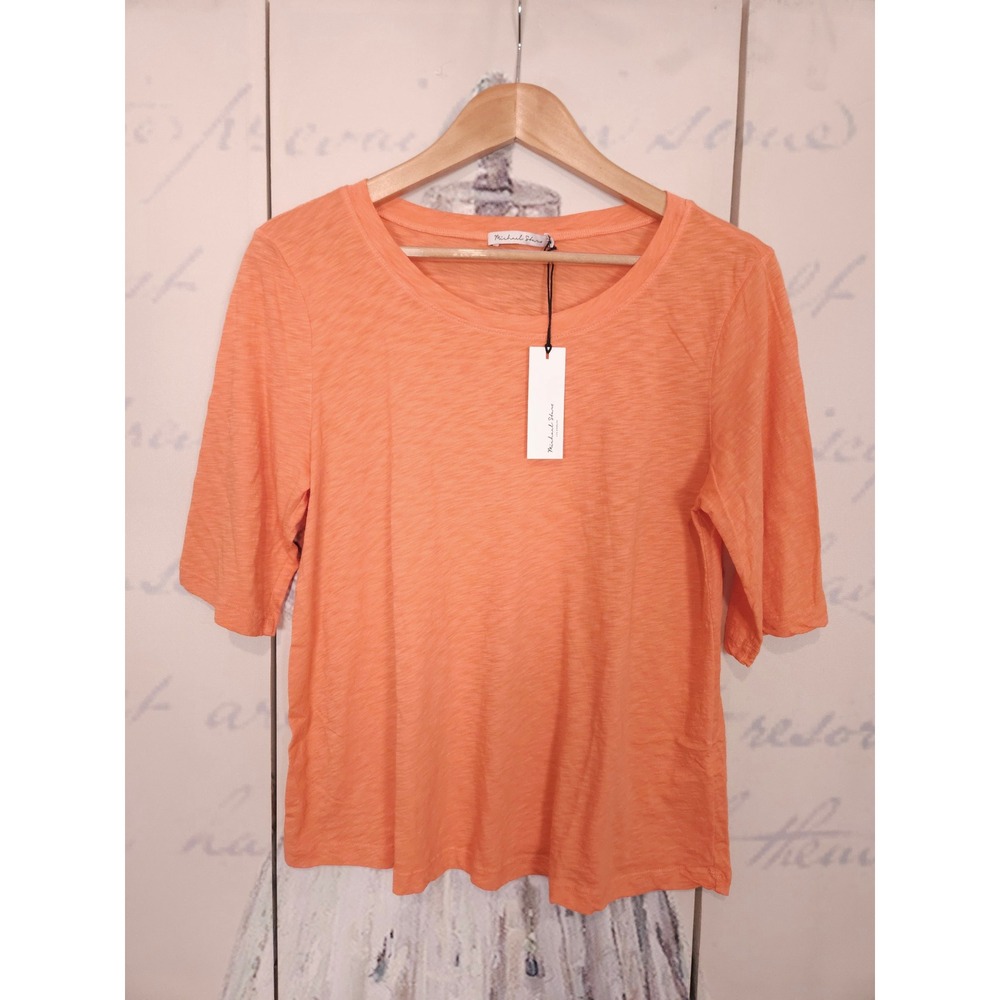 NWT Michael Stars Dua Swing Tee OS Camilia Orange‎ Supima Cotton Slub Scoop Neck
